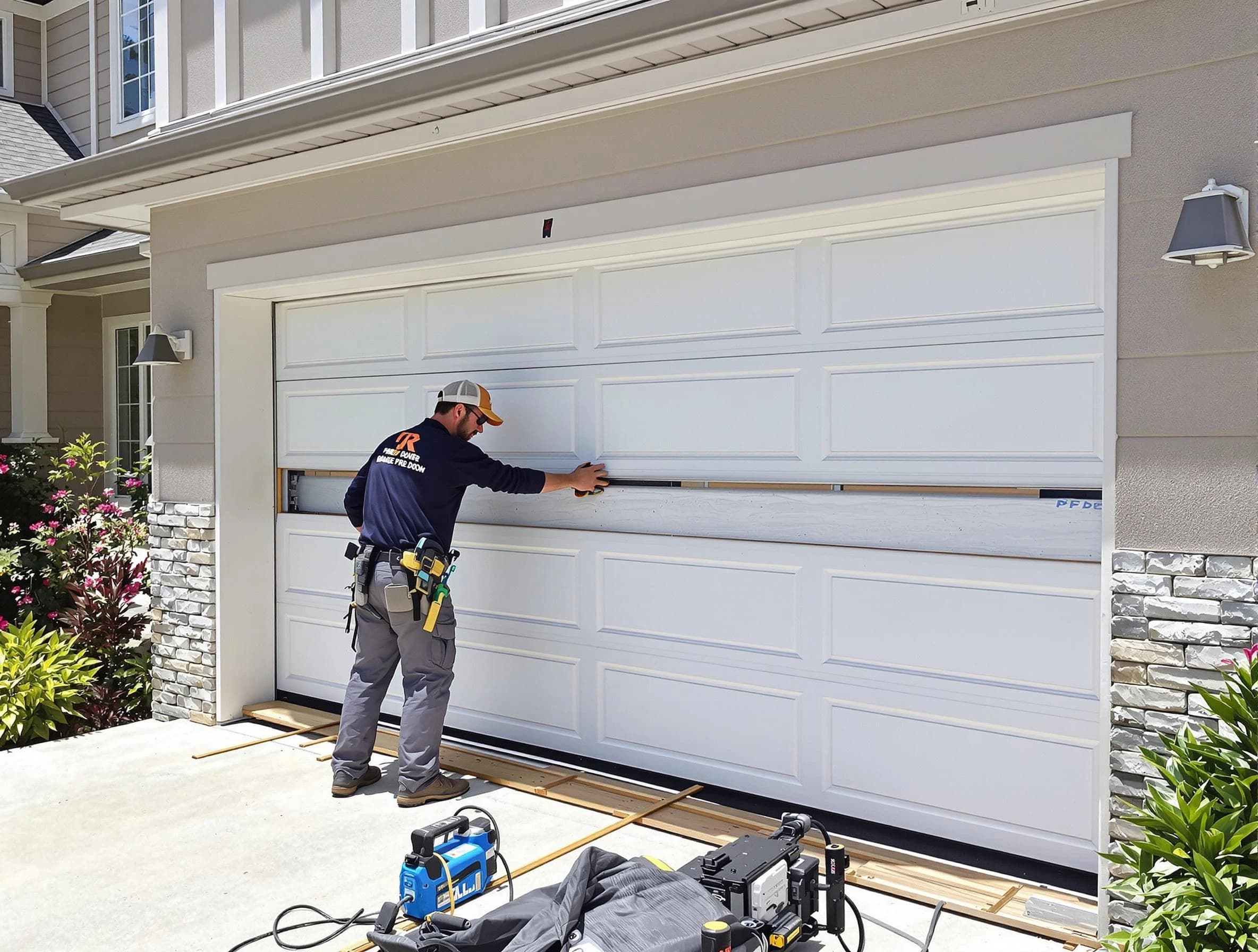 Queen Creek Garage Door Repair team performing complete garage door replacement at Queen Creek residence